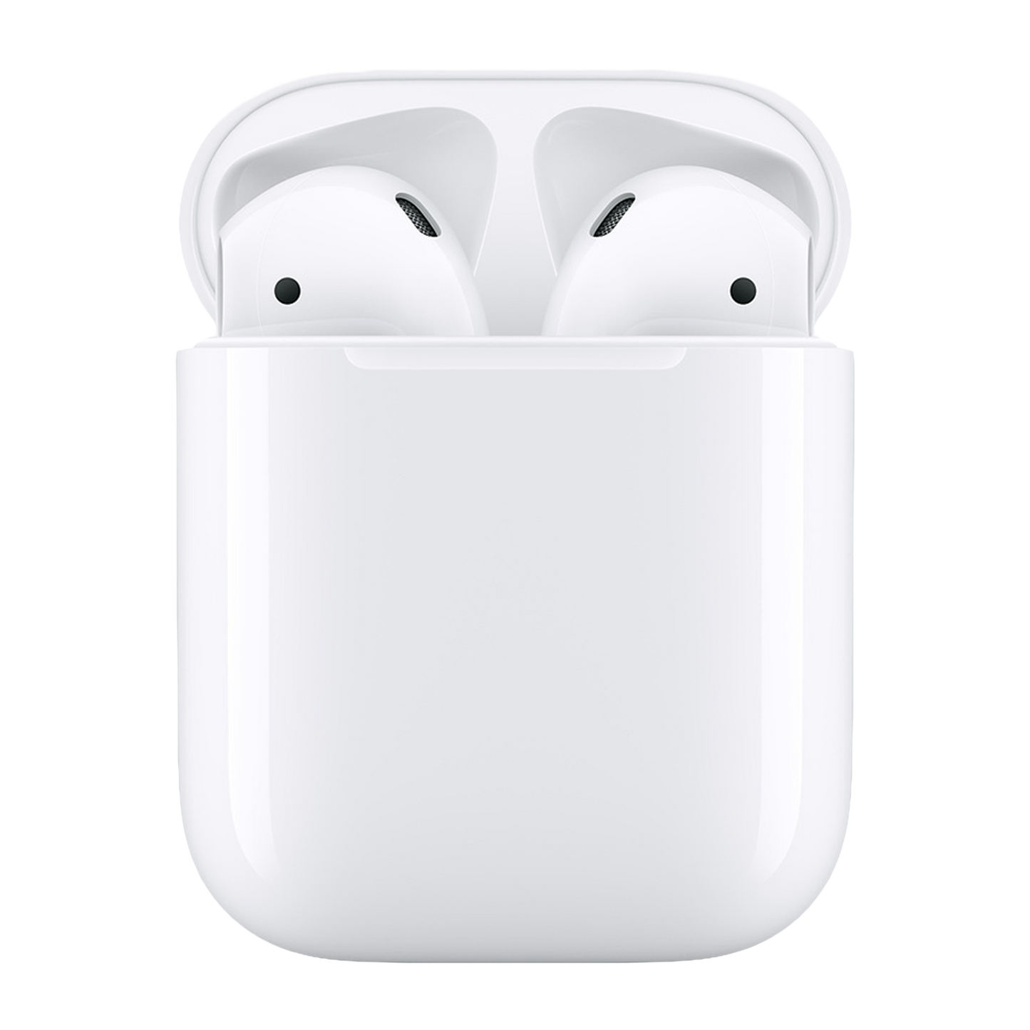 Image of Apple AirPods (2nd generation), showcasing their wireless earbud design and compact charging case. The AirPods are shown against a white background, highlighting their sleek appearance and magnetic charging contacts on the case