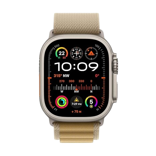 Apple Watch Ultra 2 (GPS + Cellular) , 49mm , Natural Titanium Case , Navy and Tan with  Band / Loop