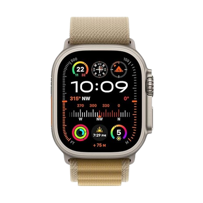 Apple Watch Ultra 2 (GPS + Cellular) , 49mm , Natural Titanium Case , Navy and Tan with  Band / Loop