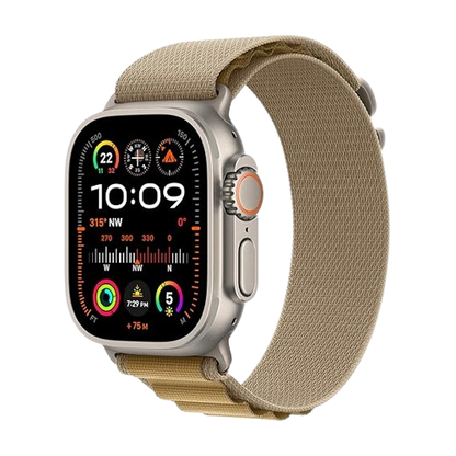 Apple Watch Ultra 2 (GPS + Cellular) , 49mm , Natural Titanium Case , Navy and Tan with  Band / Loop