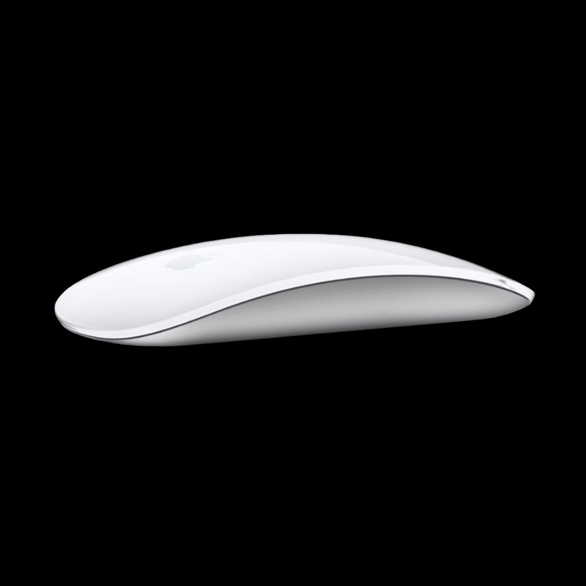 Image of the Apple Magic Mouse, showcasing its sleek and minimalist design. The mouse is shown against a white background, highlighting its smooth surface, curved shape, and multi-touch surface for intuitive navigation at icrescent apple store in chandigarh.