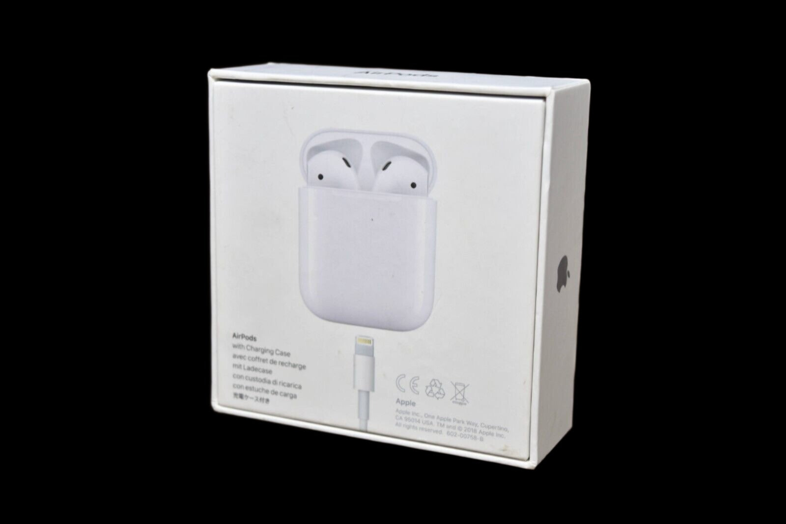 Image showcasing the contents of the Apple AirPods box. The box includes the AirPods, charging case, Lightning to USB cable, and user manual, ensuring users have everything they need for convenient and wireless listening