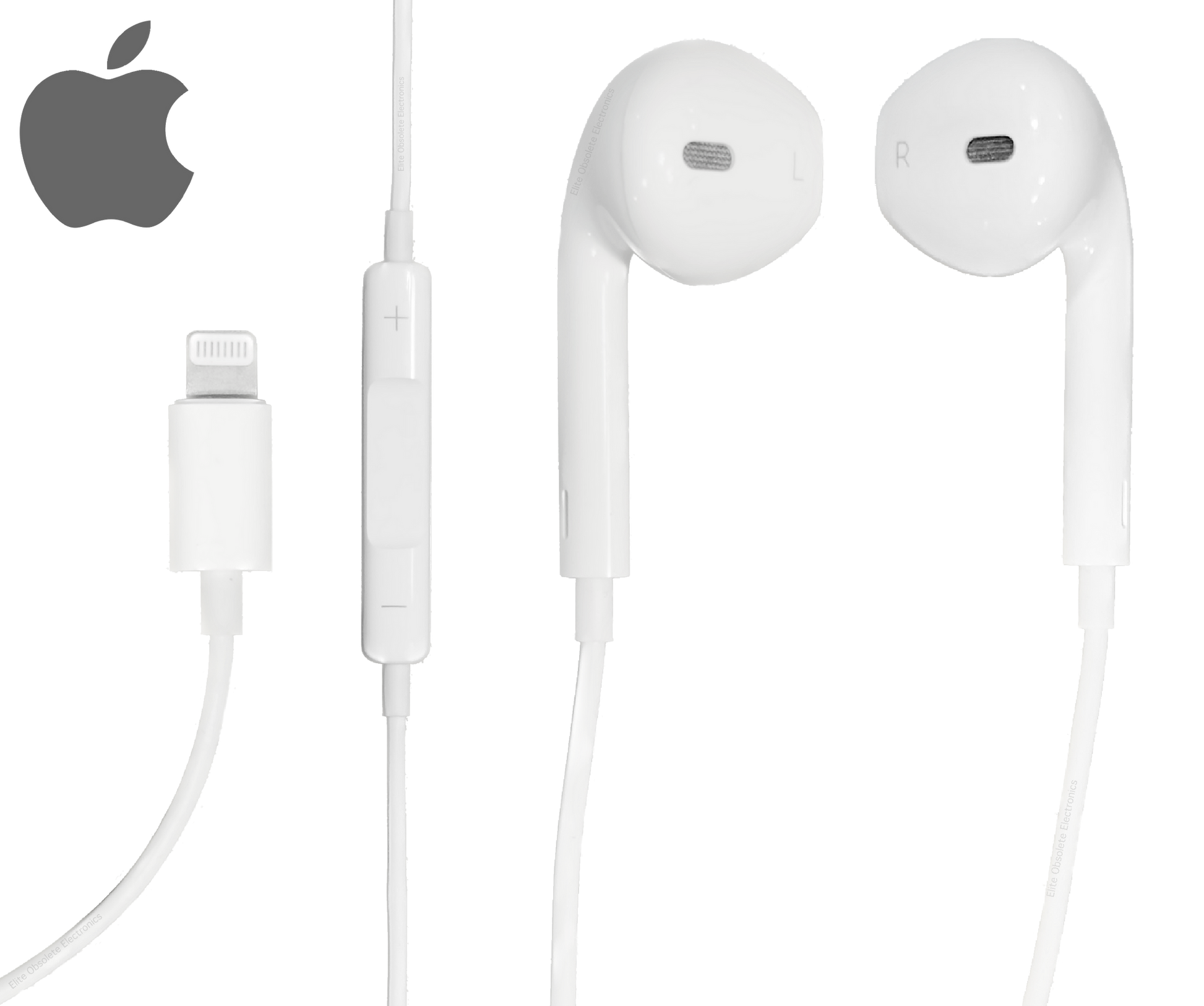 Close-up image of the microphone on the Apple EarPods with Lightning Connector, showing its small size and precise placement. The microphone is positioned on the wire of the earphones, allowing for clear voice capture during calls and voice commands.