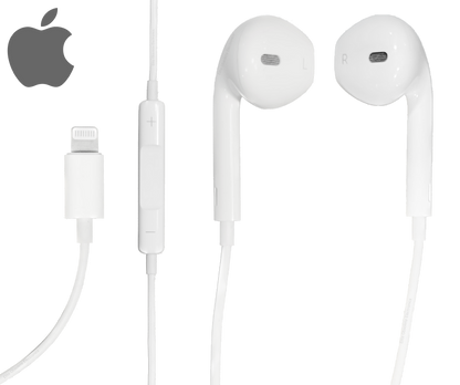 Close-up image of the microphone on the Apple EarPods with Lightning Connector, showing its small size and precise placement. The microphone is positioned on the wire of the earphones, allowing for clear voice capture during calls and voice commands.