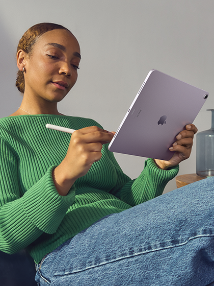 The image displays Apple's newly launched iPad Air equipped with the advanced M2 chip. The iPad Air is shown with a sleek and modern design, featuring a vibrant, high-resolution display that highlights its clarity and color accuracy. This model emphasizes Apple's commitment to combining cutting-edge technology with elegant aesthetics via iCrescent Apple store in Chandigarh